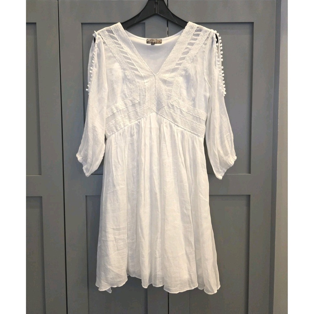 Beachy White Lightweight Prarie Dress Fairy Romantic Feminine Angelcore Size M